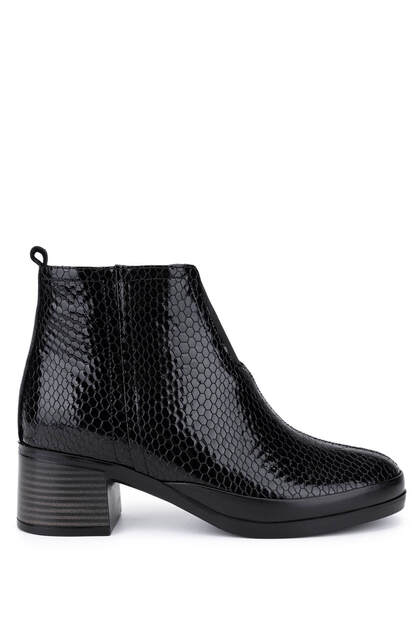 Women's Genuine Leather Black Bmb Heeled Boots