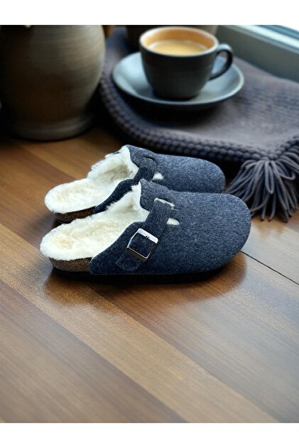 Anatomical Unisex Natural Cork Sole Real Fur Felt Slippers