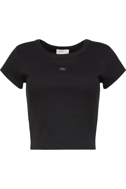 تي شيرت نسائي أسود من نوع A-WOVEN LABEL 2X2 RIB BABY TEE