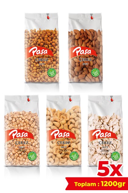 5’li Kavrulmuş Kuruyemiş Ramazan Paketi 1.2 kg | Soslu Mısır, Badem, Kaju, Leblebi, Kabak Çekirdeği