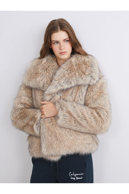 Xside Brown Jacket Collar Women's Fur Coat