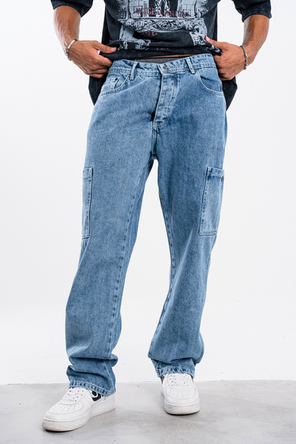 Men's Blue Loose Cargo Pants Baggy