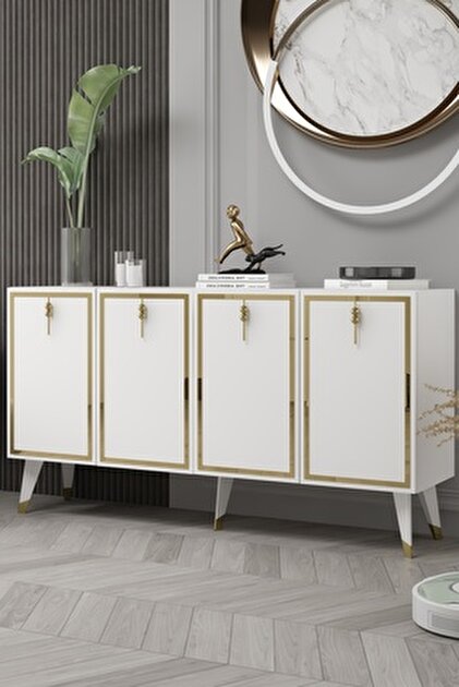 cantek dizayn 8219-32CT KB150 KONSOL,TV ÜNİTESİ BEYAZ-GÜMÜŞ