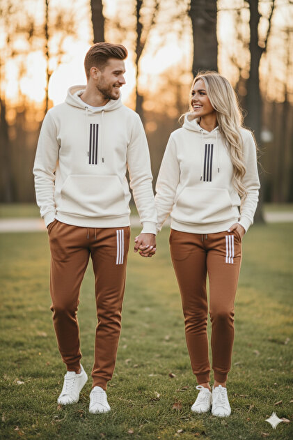 Winter Couple Matching Set, Striped Patterned Men's Top and Bottom Set Men/Women 2-Piece
