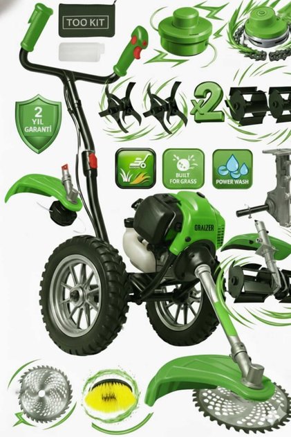 Y 5200 Tekerlekli Benzinli Motorlu Ot Çalı Tırpanı Çim Biçme Makinesi Çift Çapa + Hali Yikama Aparat