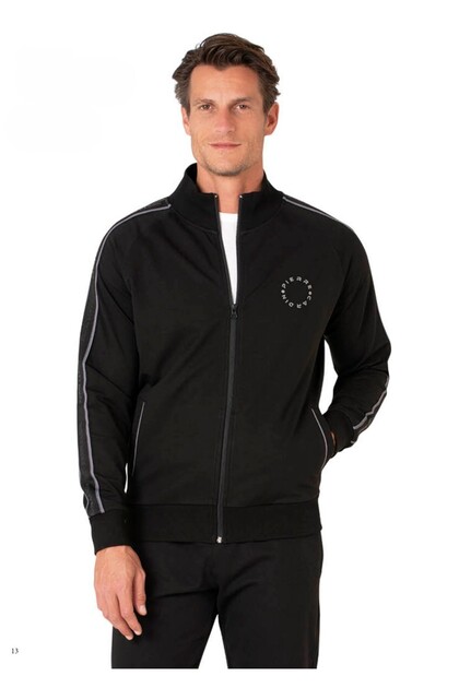Men's Zippered Sweatshirt and Black Tracksuit Set with Pockets