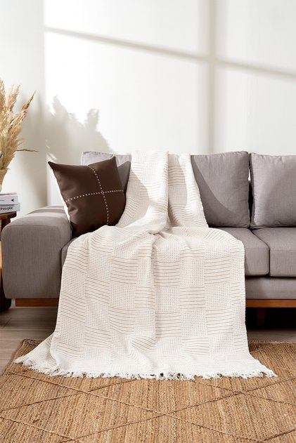 Rustic cream - terra brown sofa cover 170x220cm 5161a
