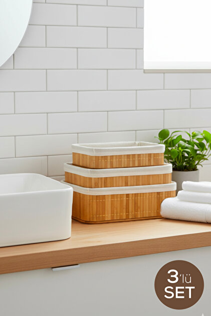 3個セット　inner tideとbravity Vienev 3'lü Set Dikdörtgen Bambu Organizer Sepet | Banyo Mutfak