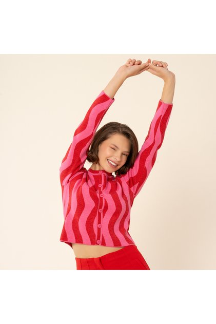 Tarabya Pink - Red Viscose Polyester Cardigan