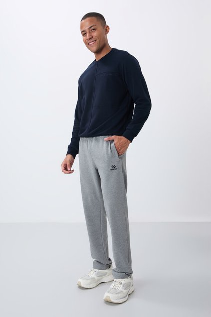 Grey Melange Zipper Pocketed Narrow Mold Classic Leg Men's Tracksuit Bottom - 84669