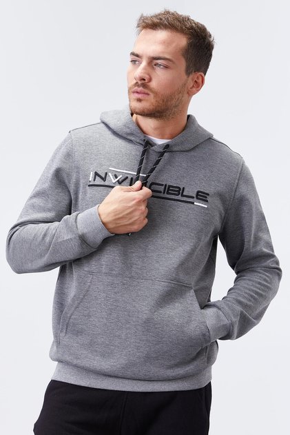 Grey Melange Kangaroo Pocket Standard Mold Hooded Men's Sweatshirt - 87883