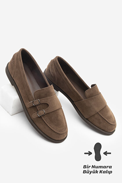 Marjin Kadın Loafer Çift Bantlı Makosen Tokalı Günlük Ayakkabı