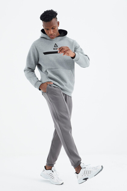 Dark Gray Lace-up Front Stitching Detailed Standard Mold Men's Tracksuit Bottom - 84994