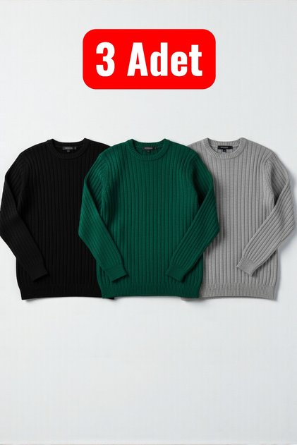 3 Pieces Men's Crew Neck Thick Winter Knitwear Sweater Set