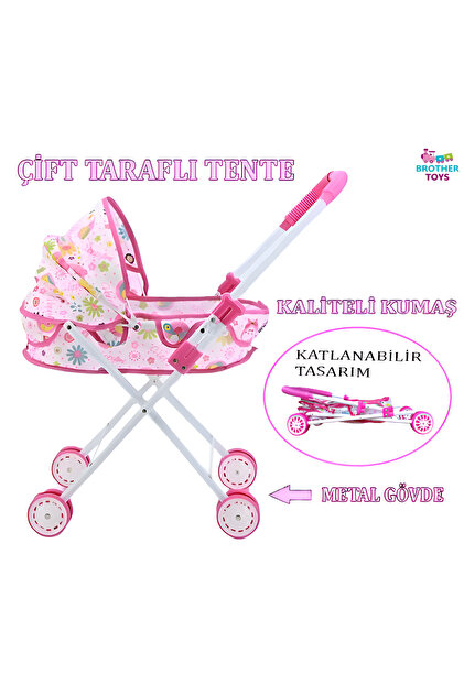 Brother Toys Yataklı Ve Tenteli Kaliteli Metal Oyuncak Puset Bebek