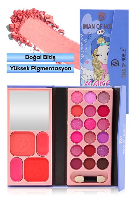 エル αフェイスジェル 2本セット IMAN OF NOBLE Cüzdan Şekilli 2 Katlı Far Ve Allık Paleti Mavi Renk