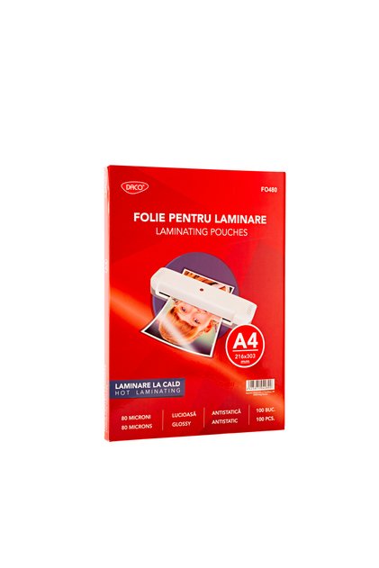 Folie Laminare A4 FO480 – 80 Microni, Lucioasă, Antistatică, 100 Bucăți/Set