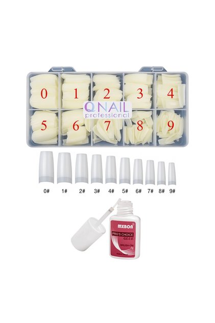 Protez Tırnak 500'lü Kemik Yarım Ay Tips- MBQN Fırçalı Protez Tırnak Tips Yapıştırıcı Glue 7gr set.