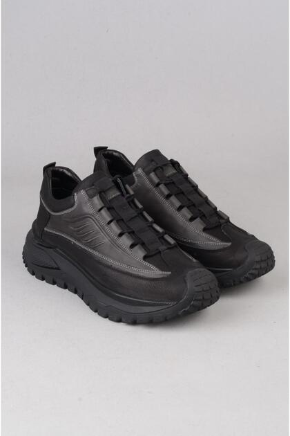 Seç m434 genuine leather thick soled men's shoe black - gray