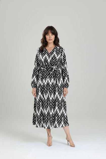Wrapped Fabric Waist-Sitting Patterned Dress 2Xl-6Xl