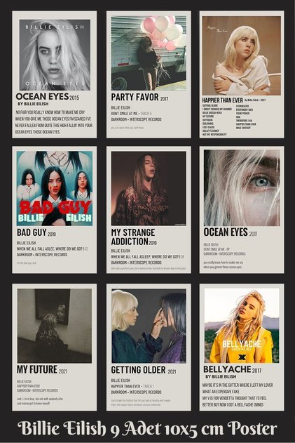Kağıt Poster Billie Eilish Cyber Punk Aesthetic Kuşe Kalın 9 Adet 10x15 Cm