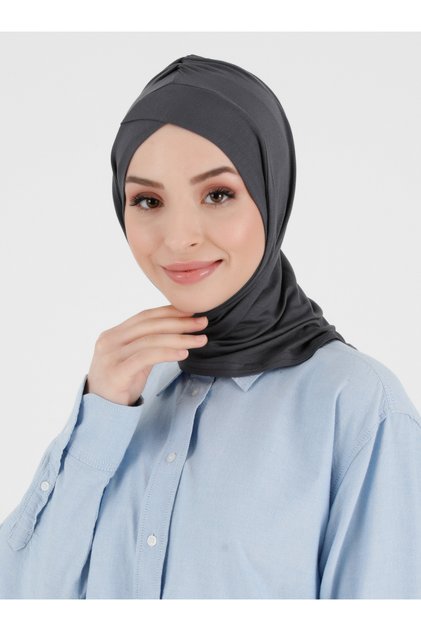 Pleated Isra Series Comfortable Cross Turban - Dark Gray - (St396), (Id 7839627)