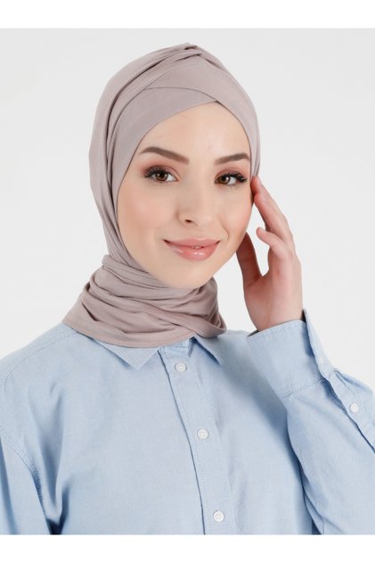 Pleated Isra Series Comfortable Cross Turban - Smoke Rose - (St396), (Id 7839638)