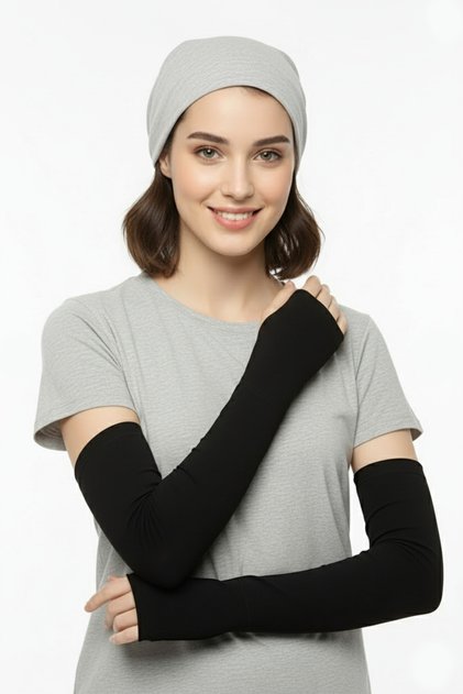 Finger Snap Combed Flexible Lycra Sleeve 1 Pair Black Unisex