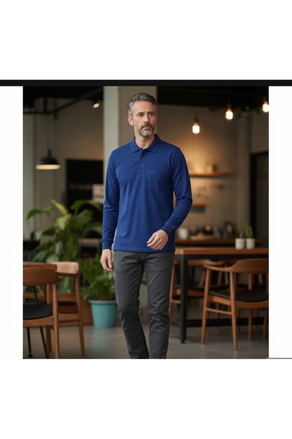 Long Sleeves, Collar, Pockets, Classic Cut, Seasonal Men's Combed Cotton