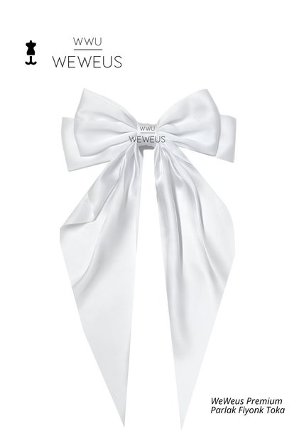 Women's White Shiny Bow Ribbon Long Luxury Buckle