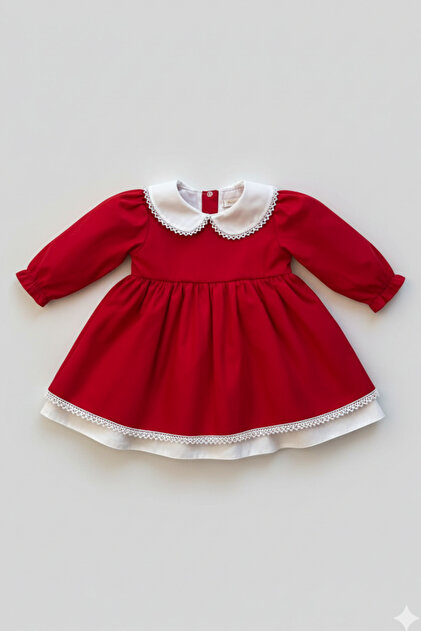 Girls Dress Red Dress White Lace Collar Red Christmas Dress For Girls Ankle-Length Lace Ball Girls Dress Red Dress White Lace Collar Red Christmas Dress For Girls Ankle-Length Lace Ball