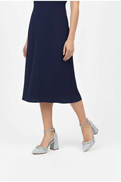 Silver Low Thick Heeled Stone Evening Dress Shoes