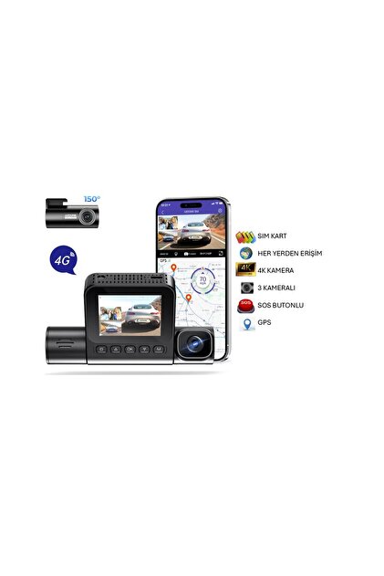 AZDOME S58 4G Sim Kartlı Ticari Yönetmelik Uyumlu 4K 3 Kameralı