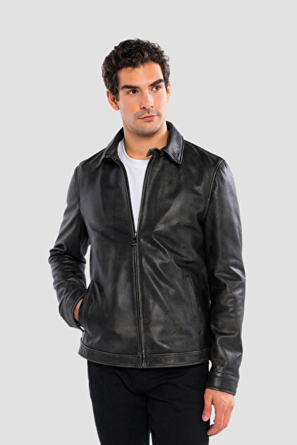 Men's Genuine Leather Black Antique Leather Coat