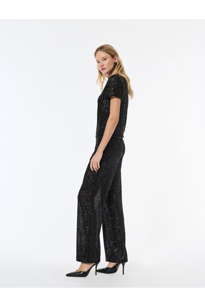 Slim Fit Pullu Payetli İspanyol Paça Abiye Pantolon
