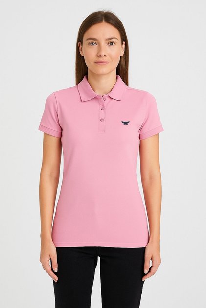Women's Short Sleeve Summer Basic Powder Polo Neck T-Shirt