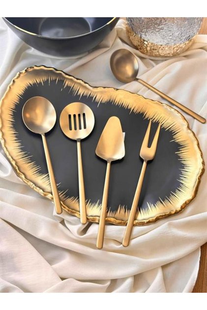 Allegra Matte Gold 5 Piece Serving Spoon Set