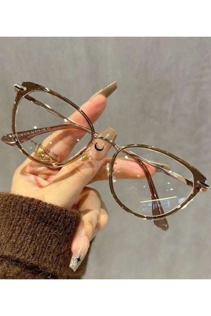 Cat Eye 55 Ekartman Metal Şeffaf Kadın Erkek Unisex Mavi Işık Korumalı Ekran Gözlüğü Gözlük