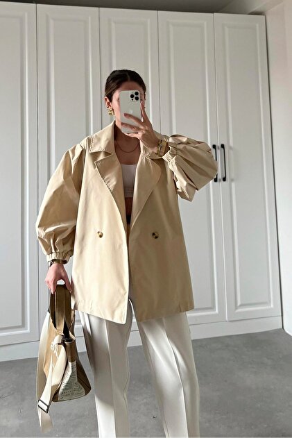 swanco Balloon Sleeve Trench- Trendyol