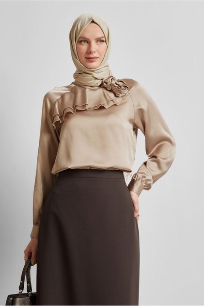 Rose Detail Satin Bluz 44713