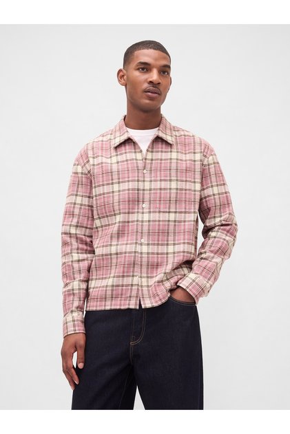 Erkek Pembe Organik Pamuk Relaxed Flannel Gömlek