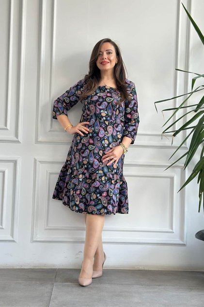 Square Neck Flannel Dress with Ruffled Hem