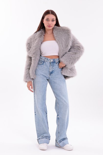 Kadın Açık Mavi Yüksek Bel Straight Fit Wide Leg Pantolon