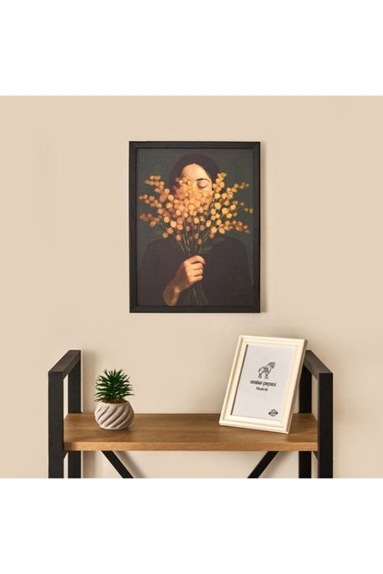 Deco Woman Of Flower Duvar Panosu - Siyah / Turuncu - 30x40 cm