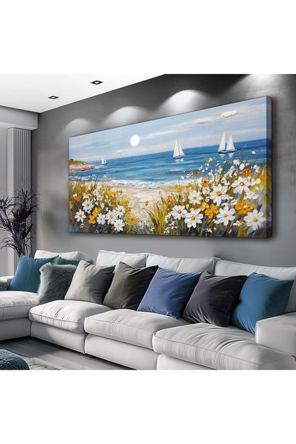 Blue Ocean Framed Canvas Wall Art (50x100 cm) – Modern Landscape Painting