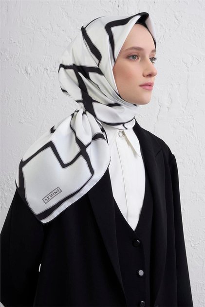 Geometric Patterned Pure Silk Twill Scarf 9441D 01