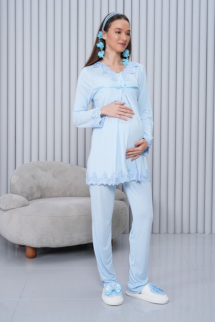 Long Sleeve Maternity Pajama Set with Hidden Nursing Feature