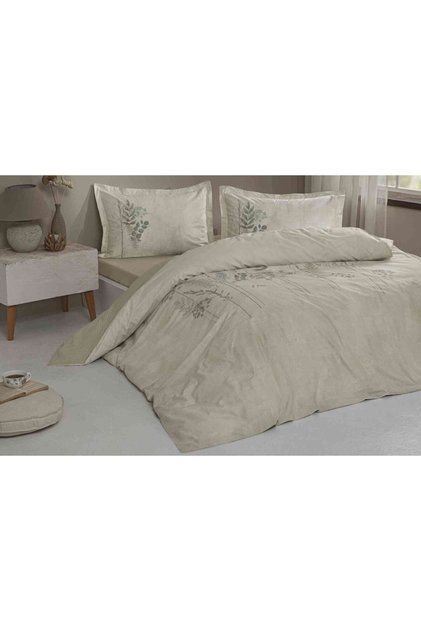 Ranforce Double Size Cream Conium Bedding Set with Fitted Sheet