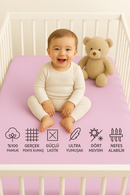 %100 Pamuklu Lastikli Penye Bebek Çarşafı | Park Yatak | 60x120 | 70x110 | 70x120 | 70x130 | 70x140|