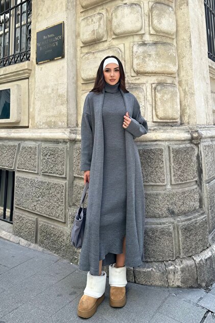 Millan Women's Knitwear Double Set | Long Cardigan & Dress Set | Standard Size | Autumn Winter